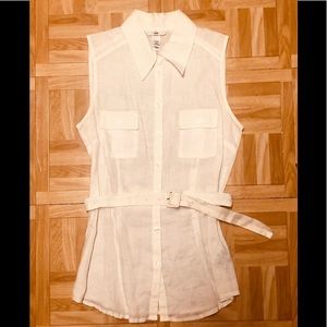 H&M white linen sleeveless belted top 6 NWT